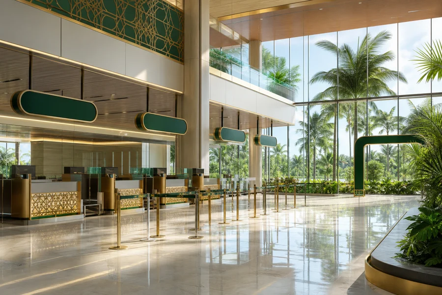 Modern St. Joseph International Airport arrivals hall